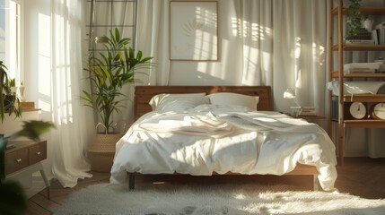 Wall Mural - A bedroom with a bed and a window