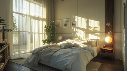 Wall Mural - A bed sitting in a bedroom next to a window