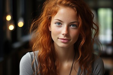 Cheerful teenager close with red hair and freckles poking cheeks showing dimples a, generative IA