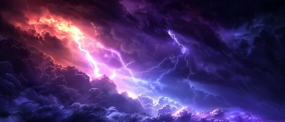 A powerful bolt of lightning striking through a dark, stormy sky, illuminating the clouds