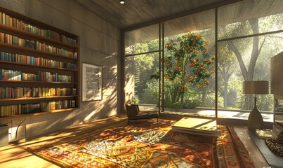 Wall Mural - Bookcase with books in a modern house