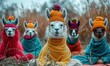 © Александр Михайлюк - Cute funny llama group as yoga retreat in colorful clothes