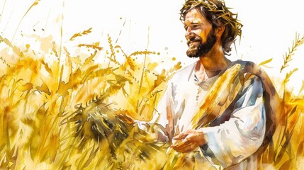 Jesus Christ watercolor Illustration. Christianity hand drawn
