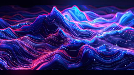 Wall Mural - wet ink Contour plot using neon light expansive chaotic and valleys