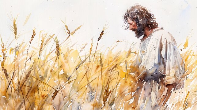 Jesus Christ watercolor Illustration. Christianity hand drawn