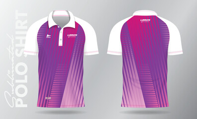 Sticker - pink and purple jersey polo shirt mockup template design for badminton, tennis, soccer, football or sport uniform in front view and back view.