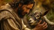 © Yin - Jesus Christ gently hold a mule. animal love and care concept