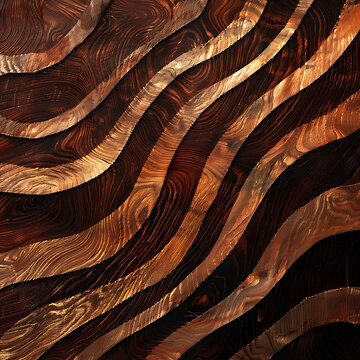Textured mahogany wood abstract background with rich wood grain patterns. Old rustic ancient hardwood wave graphic resource in deep earth tones and golden highlights.

