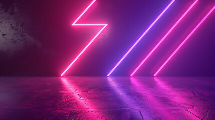 Aufkleber - Grunge interior background with pink and purple neon lights forming a lightning bolt shape