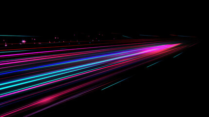 Aufkleber - Abstract image of colorful neon light trails speeding and converging on the horizon
