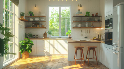 Sticker - Kitchen interior in beautiful new luxury home in bright modern minimal style
