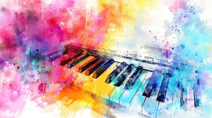 Wall Mural - Abstract colorful piano keyboard on watercolor painting background , music, piano, keyboard, colorful, abstract, watercolor,painting,