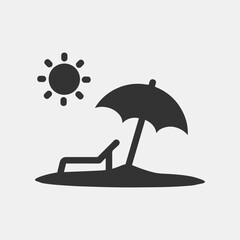 Beach umbrella icon, tourism icon, Island with beach, umbrella, ocean and sunshine icon, beach logo.