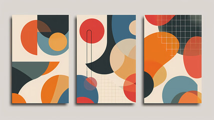 Set Of Swiss Design Inspired Background Vector Illustration. Cool Geometric Abstract Modernist Placard.