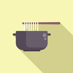 Poster - Grey cooking pot with handles and boiling water inside and chopsticks taking noodles out