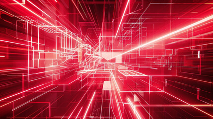 Canvas Print - Red and White glowing abstract geometric lines. PowerPoint and Business background.
