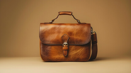 women's brown leather bag isolated on same colored background