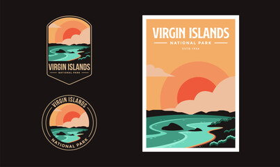 set of virgin islands national park graphic illustration badge poster vector