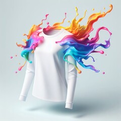 Sticker - Dynamic Floating Long-Sleeved Shirt Mockups for Vibrant Laundry Detergent Commercials isolated on white 