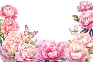 Wall Mural - frame of peonies on a white background with space for text, basis for a cosmetics banner with copy space