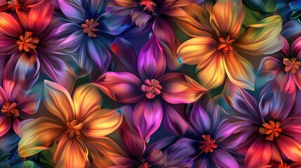 Wall Mural - Abstract multicolored fantasy flowers pattern, fantasy, abstract, colorful, vibrant, flowers, pattern, design,