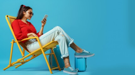 Poster - The woman relaxing with smartphone