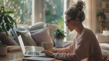 Canvas Print - The woman working on laptop