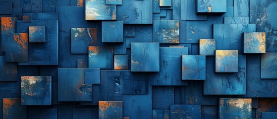 Wall Mural - A blue wall with many squares of different sizes