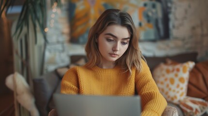 Canvas Print - The woman with laptop.