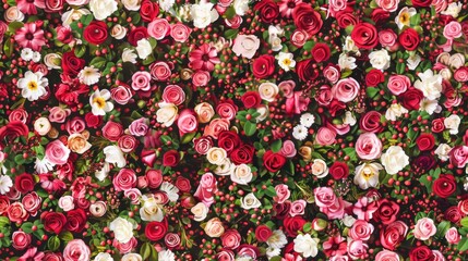 A beautiful wall of pink and white roses, forming a floral pattern ideal for wedding or Valentine's Day decoration. SEAMLESS PATTERN