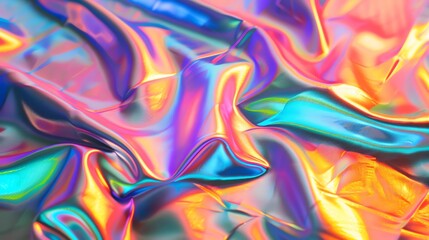 Poster - Abstract, iridescent, swirling fabric with a holographic sheen.