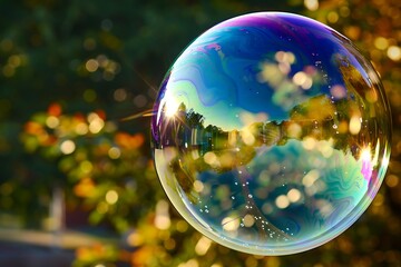 Wall Mural - A giant soap bubble, shimmering with iridescent colors, a fleeting moment of beauty.