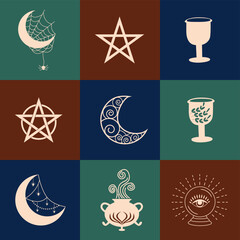 Wall Mural - Set of magic symbols, celestial seamless pattern. Astrological, magical and esoteric symbols.