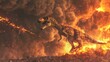 © liliyabatyrova - A dinosaur is running through a fiery landscape