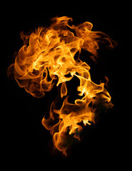 Wall Mural - Fire and burning flame of explosive fireball isolated on dark background for abstract graphic design