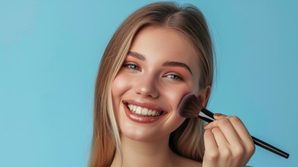 Poster - The smiling woman with makeup brush