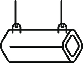 Simple outline icon of a hanging wooden signboard with chains for a street shop, cafe or restaurant