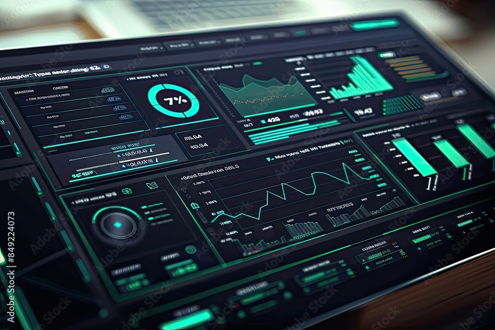 Modern dashboard interface displaying various data metrics, analytics ...