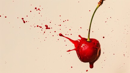 Wall Mural - a cherry exploding with a red juice splash.