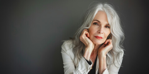 Wall Mural - Mature woman with gray hair in casual outfit