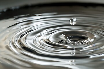 Wall Mural - A high-speed photo of a water droplet causing ripples in a pool of liquid silver