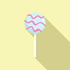 Canvas Print - Blue cake pop with pink icing is casting long shadow on yellow background