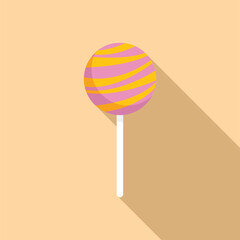 Wall Mural - Round pink and yellow lollipop with long shadow casting on a beige background