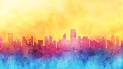 Sticker - A watercolor painting of a city skyline.