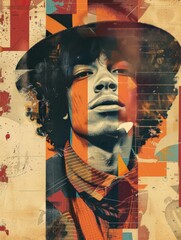 Wall Mural - Colorful collage reminiscent of the 70s era, featuring a retro portrait of a man