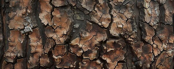 Wall Mural - Tree bark texture with deep grooves and roughness, 4K hyperrealistic photo