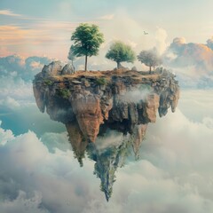 Wall Mural - Surreal Floating Island Portrait, with dreamlike islands and surreal landscapes, hyperrealistic 4K photo.