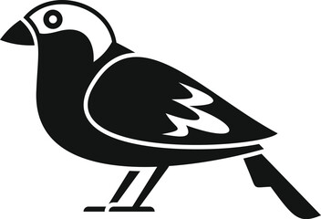 Sticker - Simple icon of a little bird standing, stylized black and white drawing