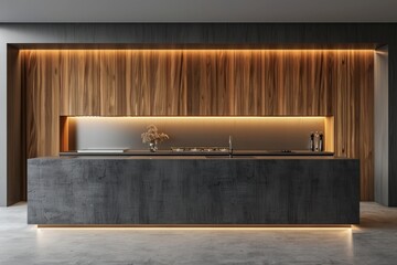 Wall Mural - The interior of a wooden home kitchen with shelves, appliances, and kitchenware