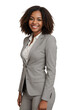 © PNG&Background Image - African American woman with natural curly hair in a business suit, smiling confidently, looking at the camera, isolated, transparent background, no background. PNG.